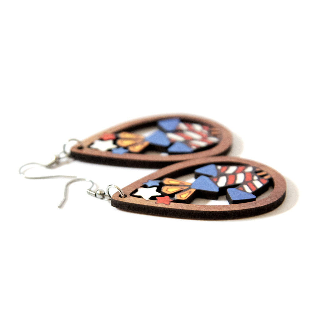 Wholesale of American Independence Day Fireworks Wooden Earrings